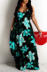 Green Sexy Print Patchwork Spaghetti Strap Sling Dress Plus Size Dresses