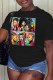 Black Fashion Vintage Print Patchwork O Neck T-Shirts