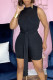 Black Casual Solid Patchwork Slit O Neck Sleeveless Two Pieces