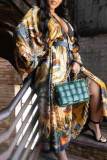 Yellow Black Fashion Casual Print Patchwork Outerwear(Without Belt)