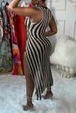 Black Fashion Sexy Striped Print Patchwork O Neck Tops