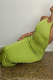 Yellow Fashion Solid Backless Halter Pencil Skirt Dresses