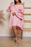 Pink Casual Sweet Solid Patchwork Flounce Fold Off the Shoulder Princess Dresses