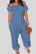 Blue Casual Solid Patchwork Off the Shoulder Loose Jumpsuits