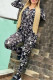 Black Fashion Casual Print Patchwork Hooded Collar Jumpsuits