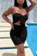 Black Sexy Solid Hollowed Out Patchwork Knotted Strapless Pencil Skirt Dresses