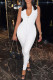 White Sexy Solid Patchwork Zipper Collar Skinny Jumpsuits