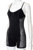 Black Sexy Solid Patchwork See-through Spaghetti Strap Skinny Rompers