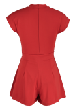 Pink Sexy Solid Patchwork Half A Turtleneck Sleeveless Two Pieces