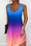 Colour Sexy Casual Gradual Change Print Patchwork V Neck Vest Dress