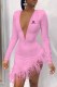 Pink Fashion Sexy Print Patchwork V Neck Irregular Dress Dresses