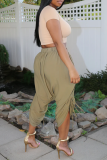 Apricot Fashion Casual Solid Patchwork V Neck Short Sleeve Two Pieces