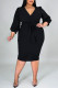 Black Casual Solid Bandage Patchwork V Neck One Step Skirt Plus Size Dresses