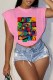 Pink Fashion Casual Print Letter O Neck T-Shirts