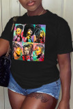 Black Fashion Casual Print Patchwork O Neck T-Shirts