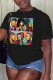 Black Fashion Casual Print Patchwork O Neck T-Shirts