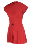 Pink Sexy Solid Patchwork Half A Turtleneck Sleeveless Two Pieces