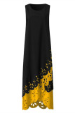Gold Fashion Casual Patchwork Hollowed Out Asymmetrical O Neck Sleeveless Dress Dresses