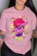 Pink Fashion Street Print Patchwork O Neck T-Shirts