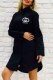 Matte Black Fashion Simplicity Print Letter Mandarin Collar Shirt Dress Dresses