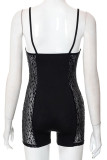 Black Sexy Solid Patchwork See-through Spaghetti Strap Skinny Rompers