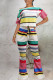 Pink Casual Striped Print Patchwork Oblique Collar Short Sleeve Two Pieces