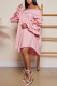 Pink Casual Solid Patchwork Fold Off the Shoulder Princess Dresses