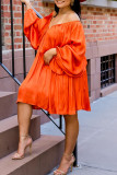 Orange Sexy Casual Solid Backless Off the Shoulder Long Sleeve Dresses