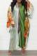 Light Green Fashion Casual Print Patchwork Outerwear(Without Belt)
