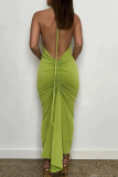 Yellow Fashion Solid Backless Halter Pencil Skirt Dresses