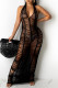 Black Fashion Sexy Solid Bandage See-through Backless Halter Sleeveless Dress Dresses