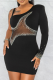 Black Sexy Hot Drilling Mesh Pencil Skirt Dresses