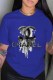 Blue Fashion Casual Print Letter O Neck T-Shirts
