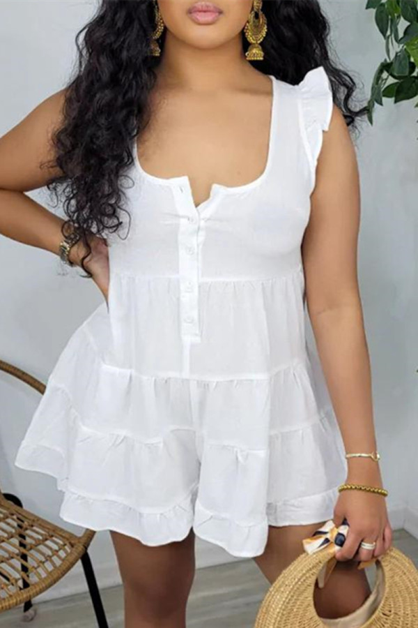 White Sexy Casual Solid Patchwork U Neck Vest Romper