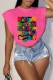 Rose Red Fashion Casual Print Letter O Neck T-Shirts