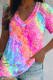 Pink Fashion Casual Print Patchwork V Neck T-Shirts