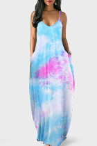 Colour Fashion Sexy Print Backless V Neck Sling Dress