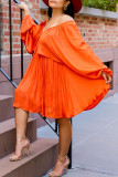 Orange Sexy Casual Solid Backless Off the Shoulder Long Sleeve Dresses