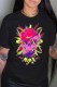 Black Fashion Street Print Patchwork O Neck T-Shirts