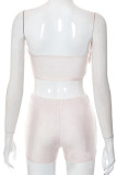 Pink Sexy Solid Patchwork See-through Feathers Strapless Sleeveless Two Pieces