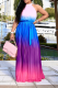 Blue Fashion Gradual Change Patchwork Halter Mesh Dress Dresses