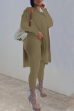 Purple Casual Solid Patchwork Slit O Neck Long Sleeve Two Pieces