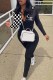 Black And White Fashion Casual Print Patchwork Zipper Collar Jumpsuits