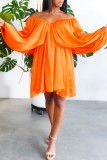 Orange Sexy Casual Solid Backless Off the Shoulder Long Sleeve Dresses