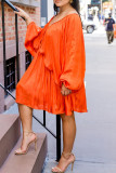 Orange Sexy Casual Solid Backless Off the Shoulder Long Sleeve Dresses