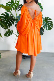 Orange Sexy Casual Solid Backless Off the Shoulder Long Sleeve Dresses