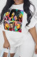 White Fashion Casual Print Patchwork Basic O Neck T-Shirts