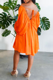 Orange Sexy Casual Solid Backless Off the Shoulder Long Sleeve Dresses