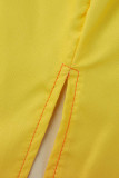 Yellow White Casual Print Patchwork Slit Turndown Collar Tops