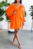 Orange Sexy Casual Solid Backless Off the Shoulder Long Sleeve Dresses